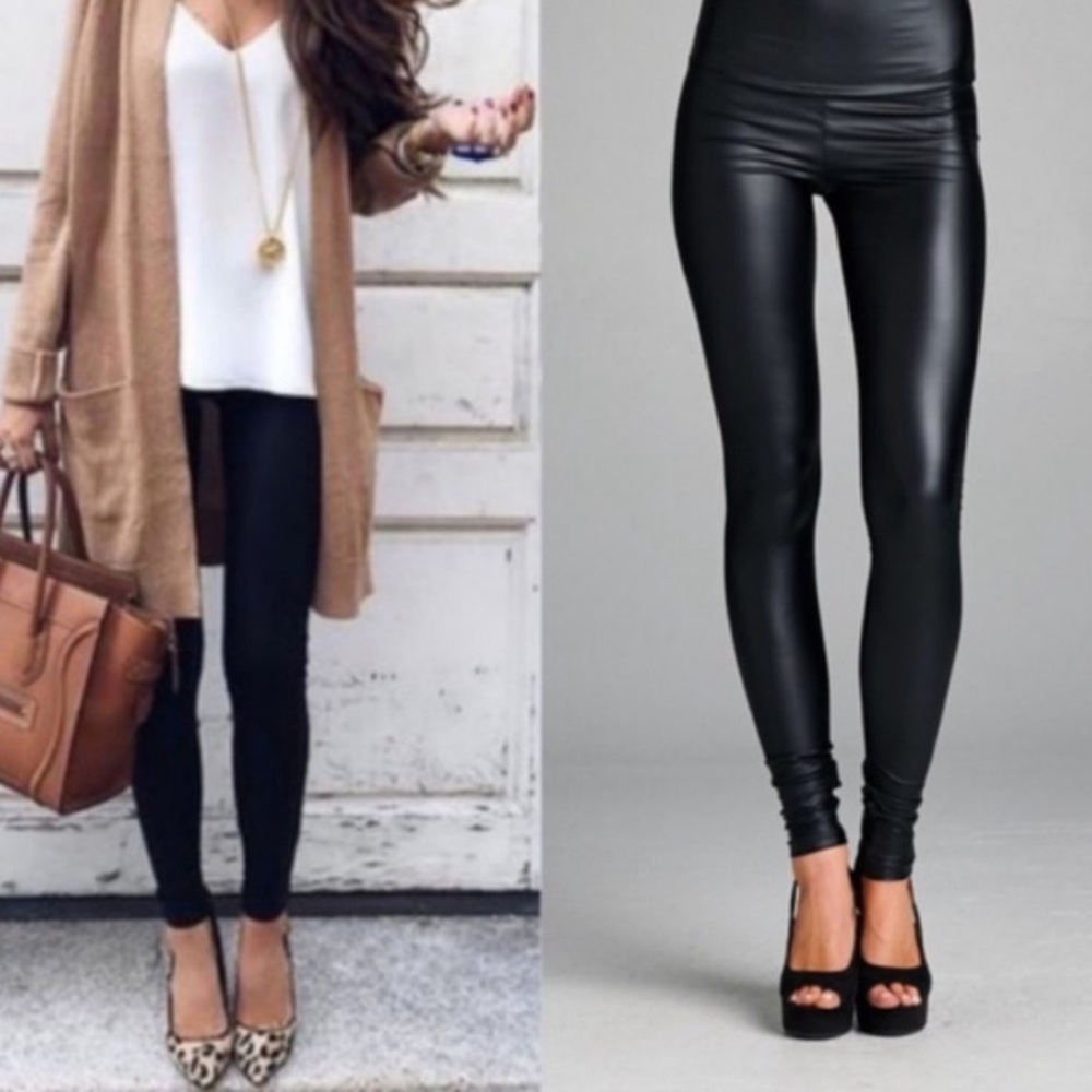 💋FIRM💋LAST (S) - Slick Black Faux Leather Leggings - Picture 4 of 5